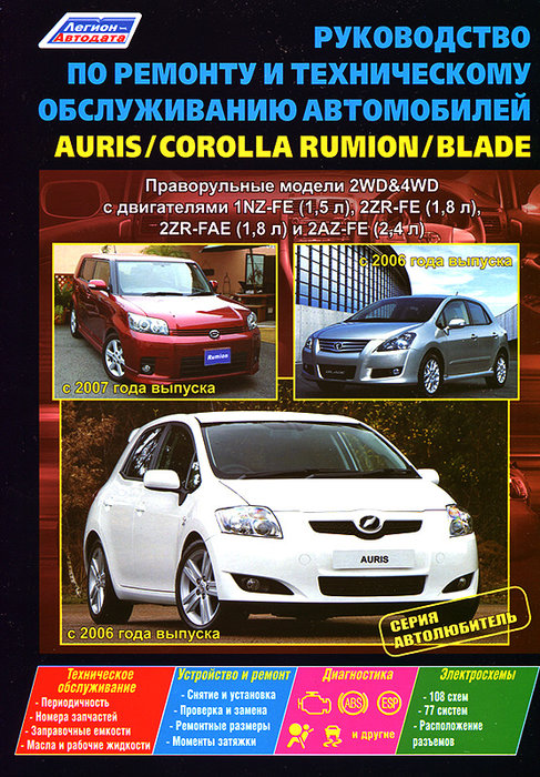 TOYOTA AURIS с 2006 / COROLLA RUMION с 2007 / BLADE с 2006 бензин Пособие по ремонту и эксплуатации